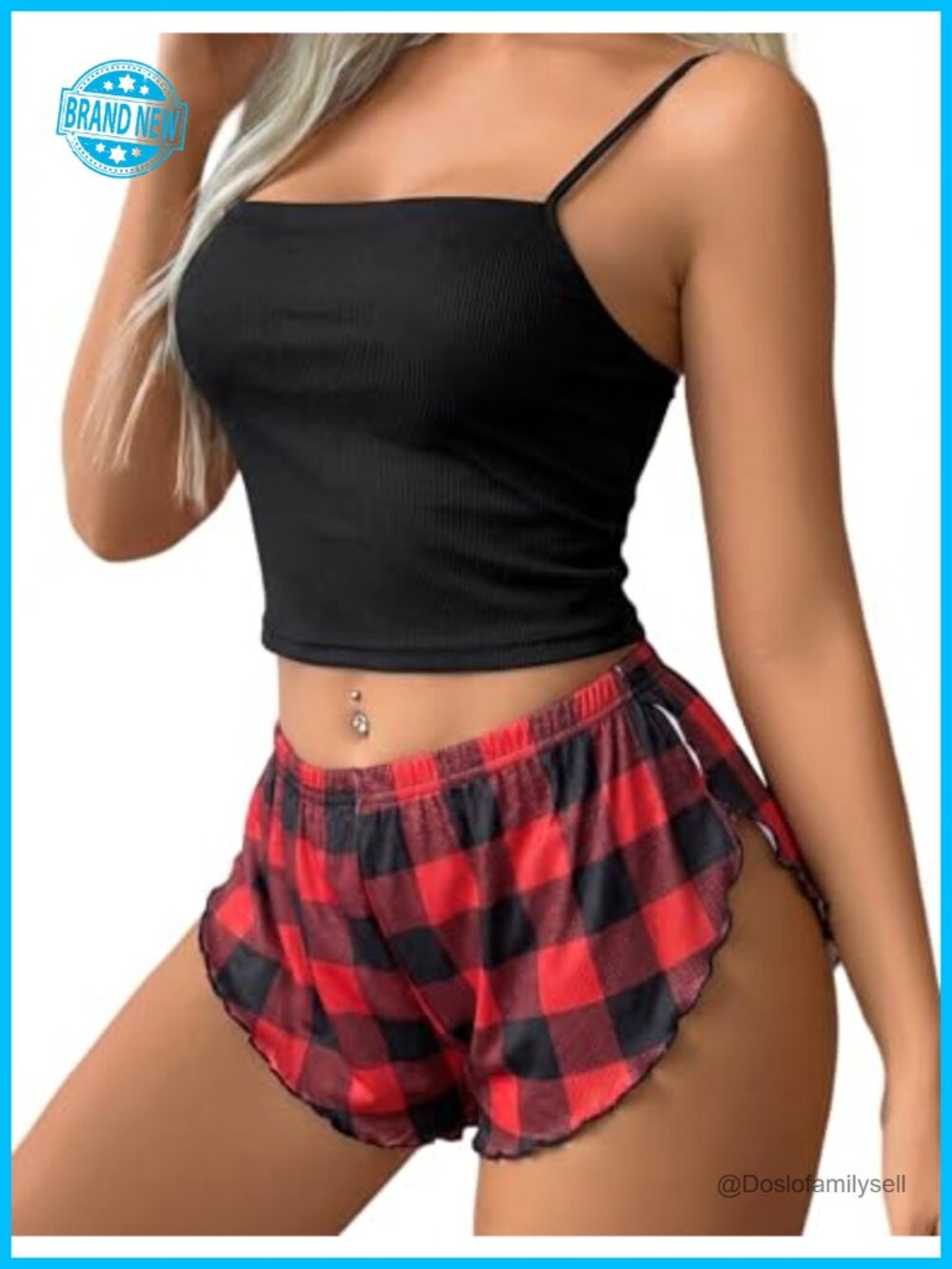 Avidlove 2 Piece Lingerie Sleepwear Set Ribbed Knit Side Slit Shorts PJ